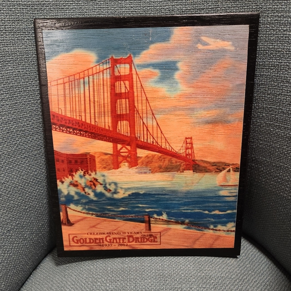 Kitschy Wooden silkscreen art- Golden Gate - Picture 7 of 8